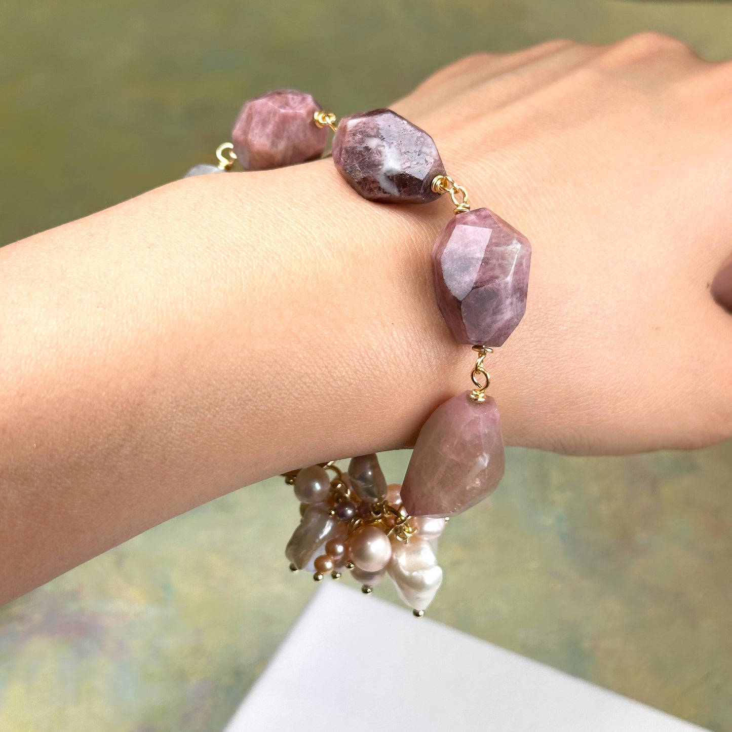 Pink Tourmaline with Pearl Bouquet Bracelet 粉紅碧璽 x 珍珠花束 手鏈