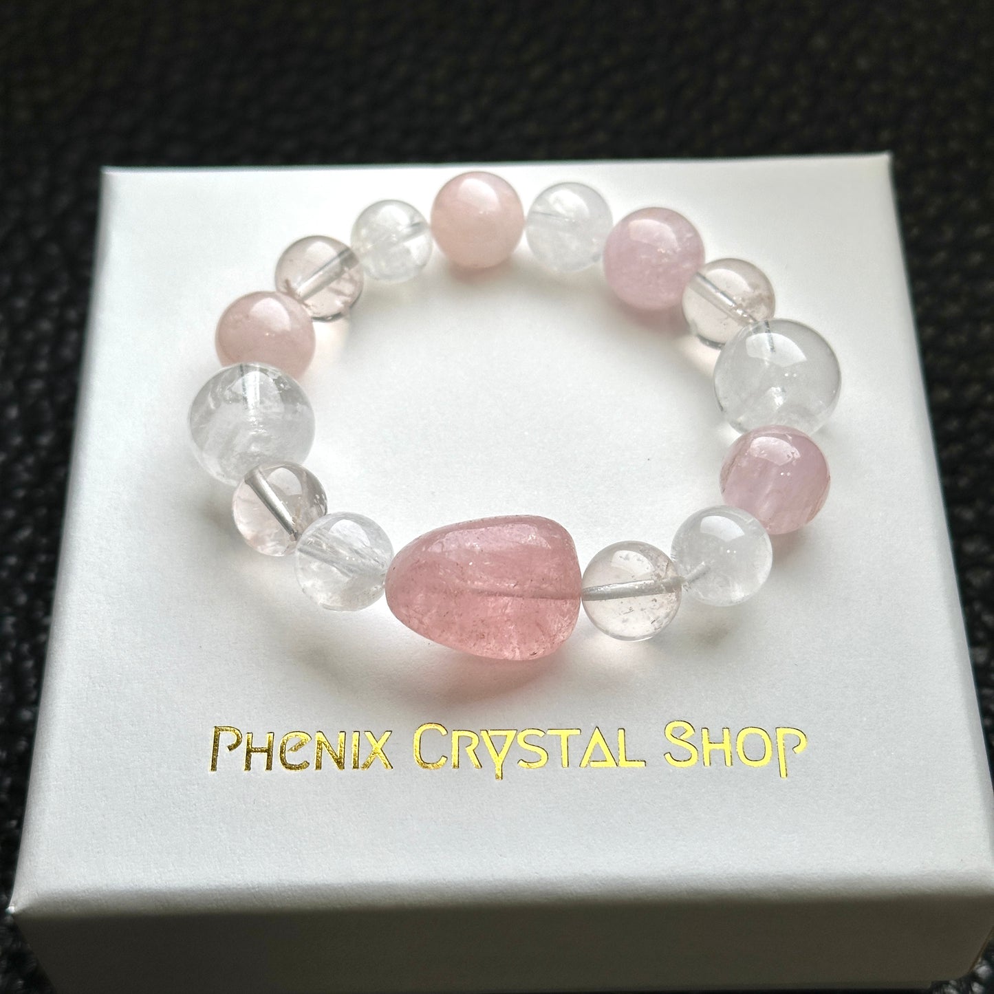 Morganite x White Phantom x Cherry Blossom Quartz Bracelet 摩根石 白幽靈 櫻花粉晶 手串