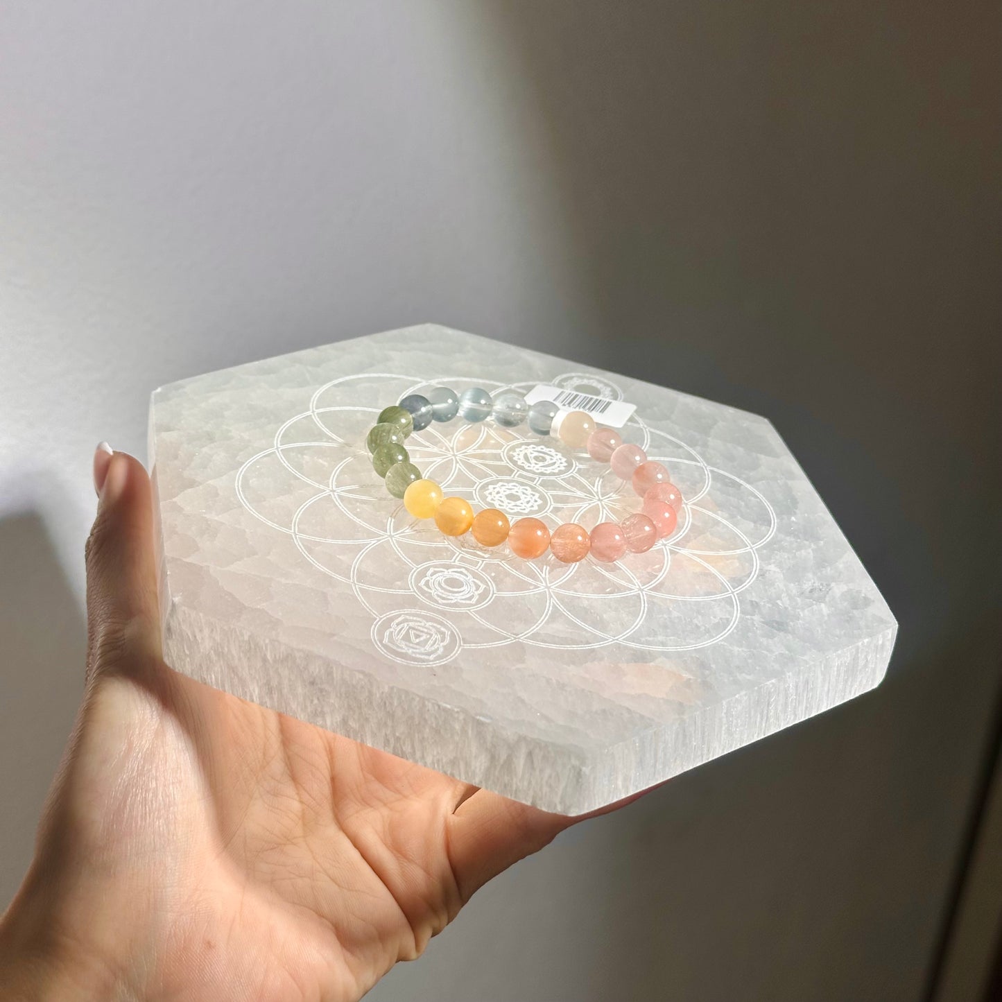Selenite Plate 7 Chakra 七脈輪生命之花透石膏板