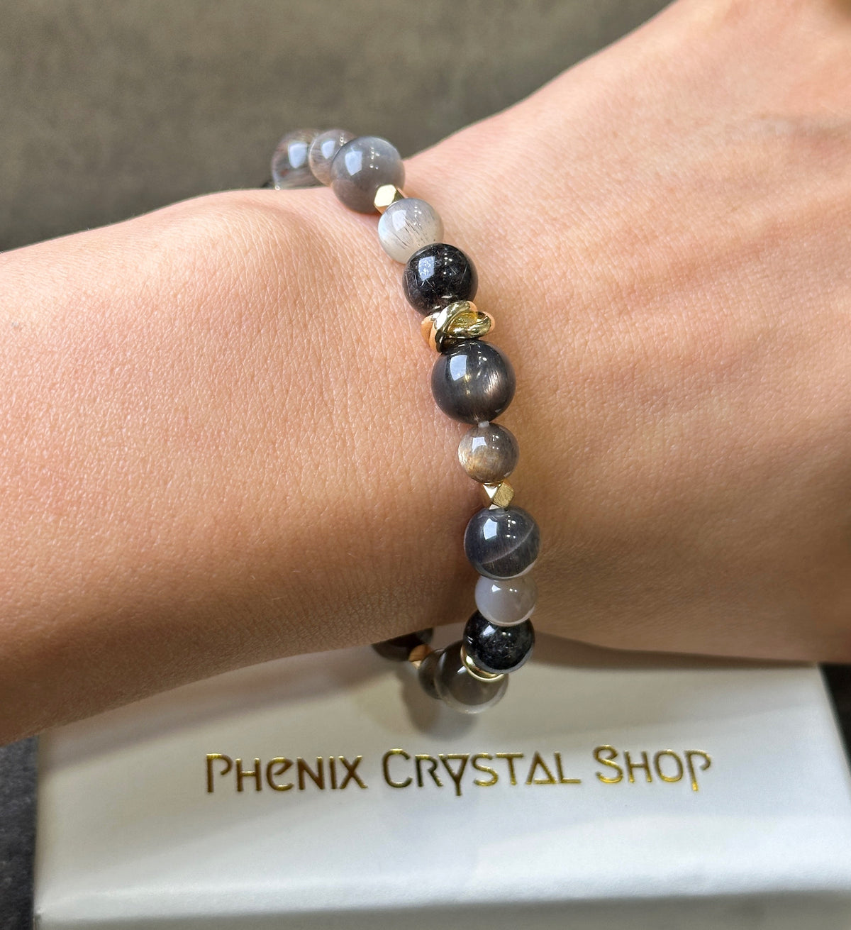 Black Sunstone Black Copper Ritulated Quartz Bracelet 黑金太陽骨干 黑銅鈦 手串