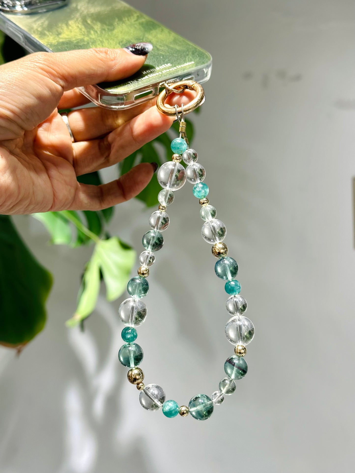 Phone Strap - Fluorite & Clear Quartz & Green Mica 電話繩 - 螢石 白水晶 綠雲母