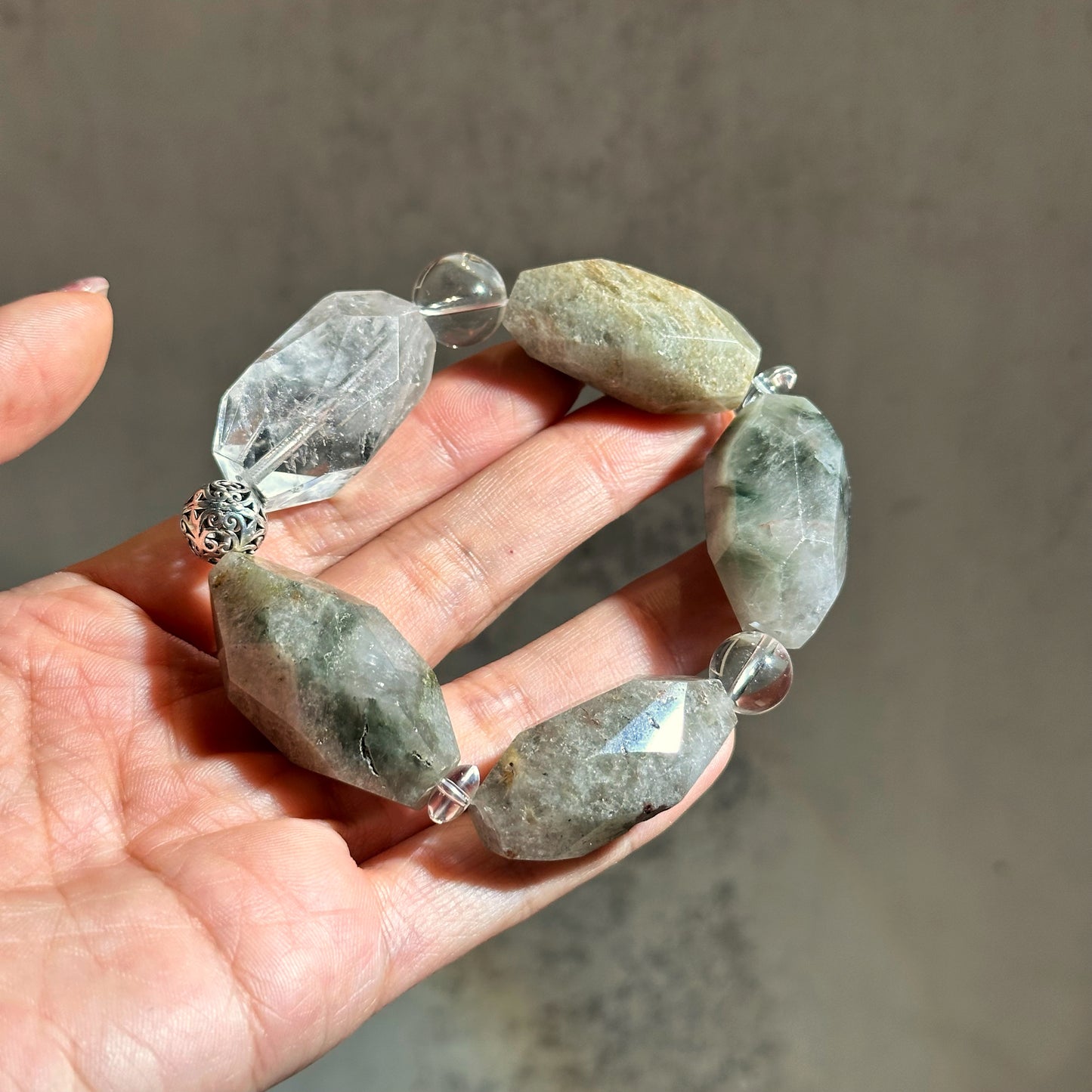 Green Phantom with Rutilated Quartz Clear 綠幽靈共生髮晶設計款