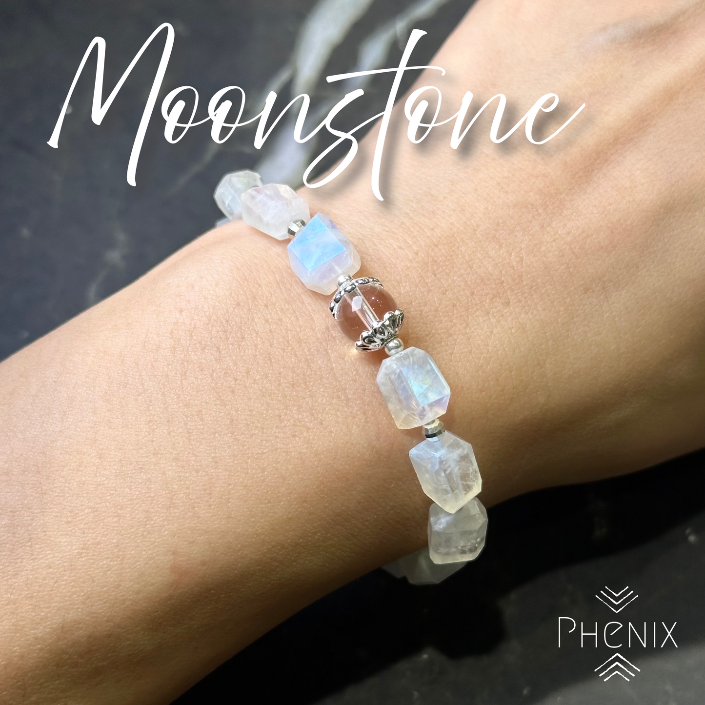 月亮石 Moonstone bracelet 手鏈 水晶手串 白色水晶 屬金 水晶設計款 月亮石功效 七輪 頂輪 切割款