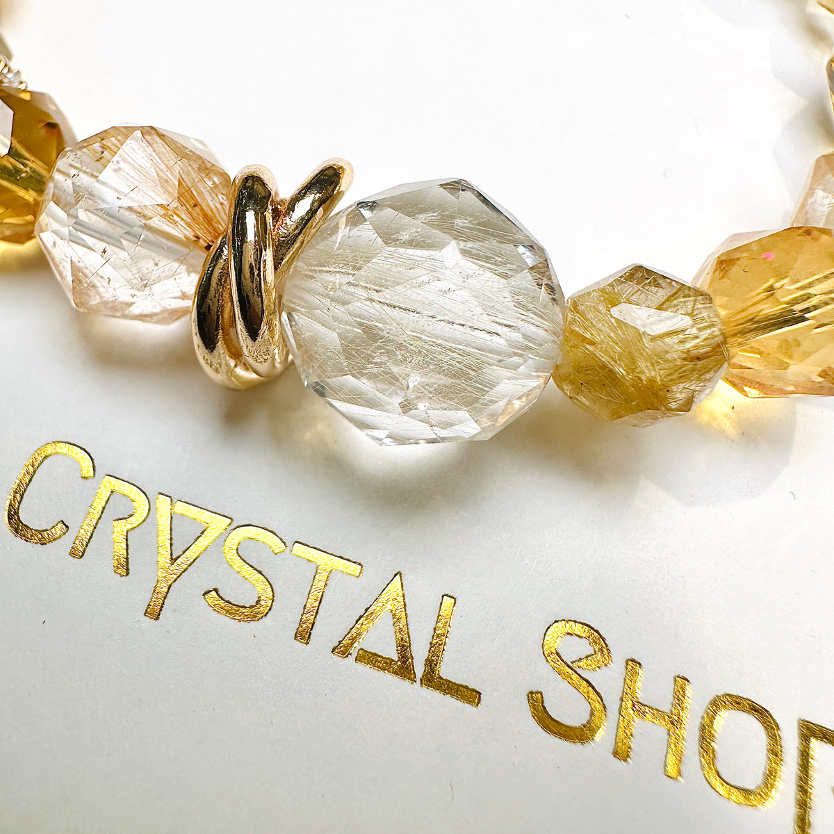 Gold Rutilated Quartz & Citrine Design Starcut Bracelet 金髮晶 黃晶 設計款手串 | 手串 bracelet | 紋理特寫 texture detail