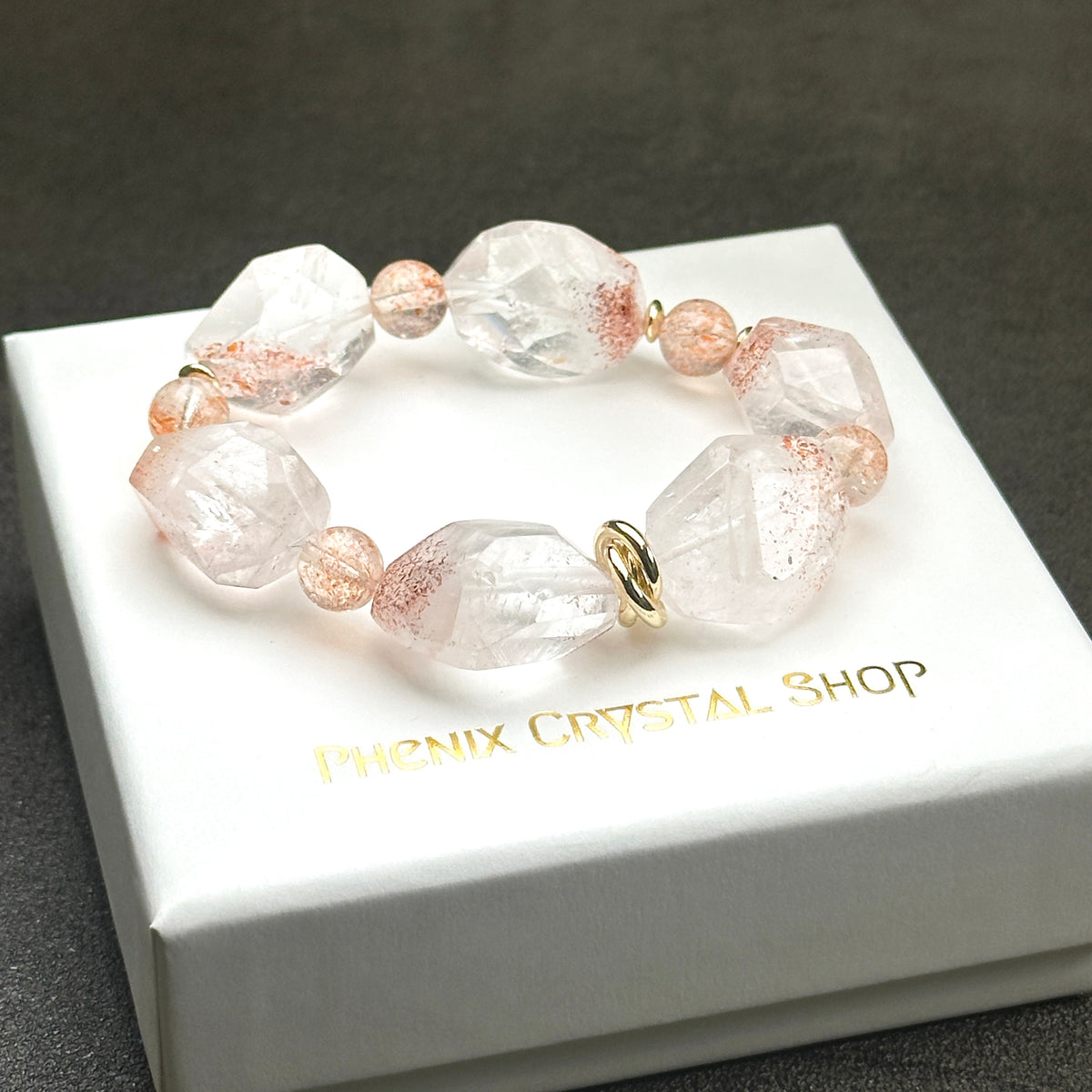 Orange Super Seven Faceted Sunstone Bracelet 金草莓橙超七切割款 太橙石 手串 | 手串 bracelet | 側面角度 side angle