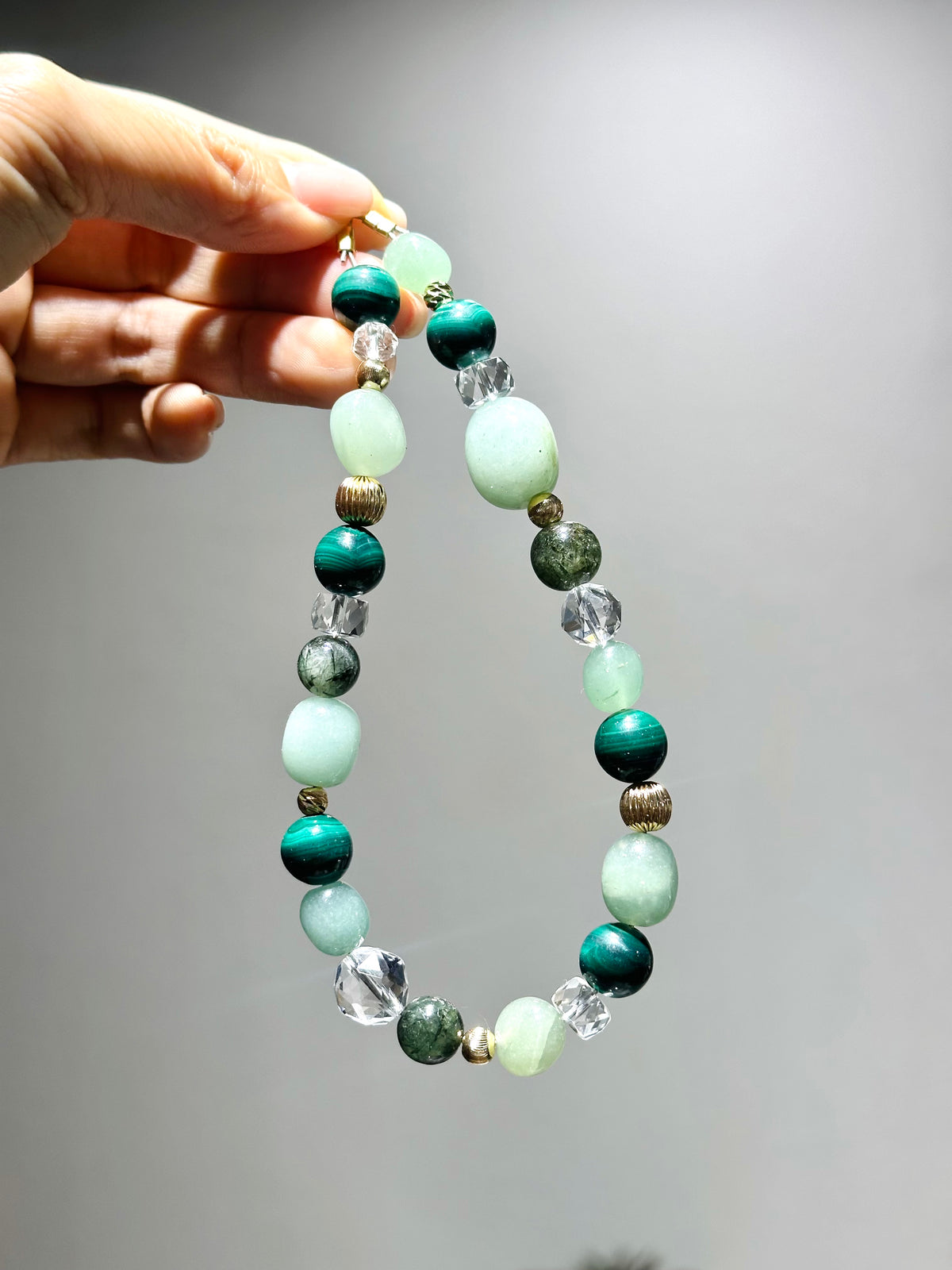 Phone Strap - Green Aventurine Malachite Green Rutilated Clear Quartz 電話繩 | 電話繩 phone-strap | 正面圖 front view