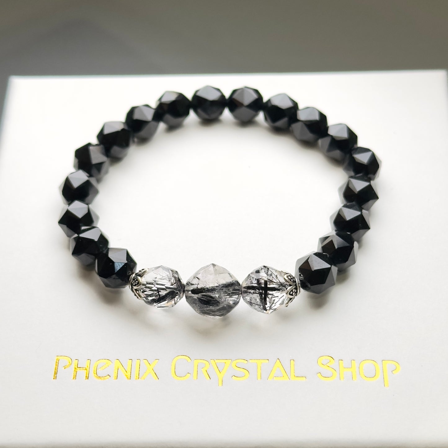 Black Rutilated x Black Obsidian Bracelet 黑髮晶 黑曜石 手串
