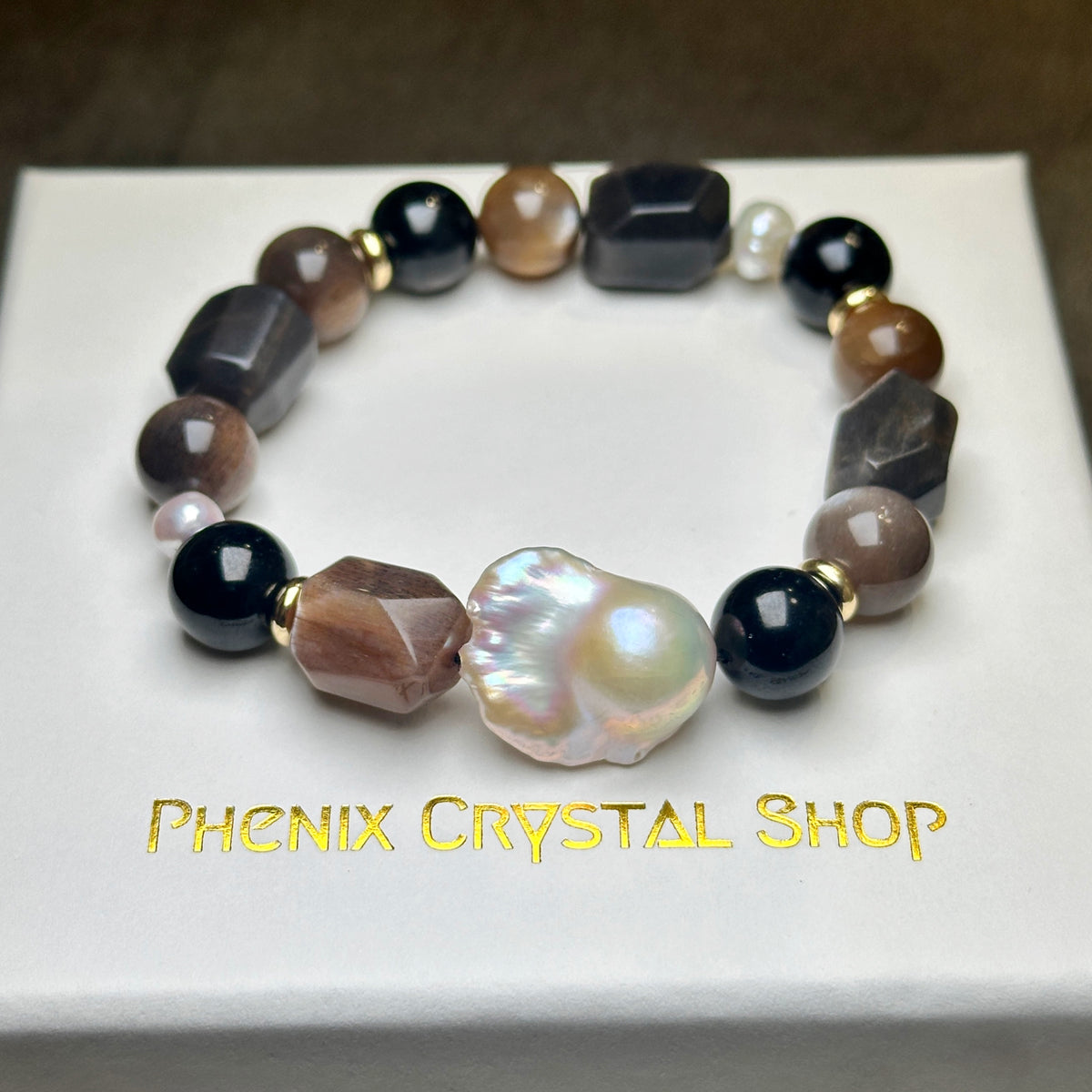 Black Sunstone Pearl Bracelet 黑金太陽骨干 金運石 巴洛克珍珠 設計手串