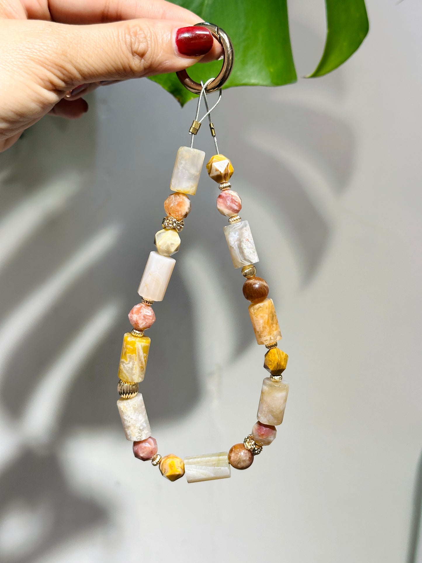 Phone Strap - Agate Pink Opal Sunstone 瑪瑙 粉澳寶 太陽石 電話繩