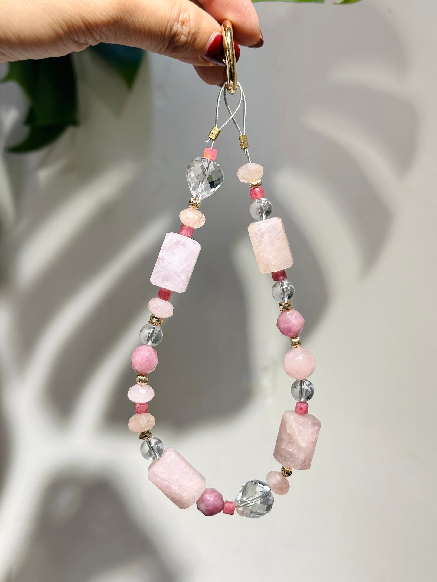 Phone Strap - Morganite Rhodonite Pink Tourmaline Clear Quartz 粉摩根 薔薇輝 粉紅碧璽 電話繩
