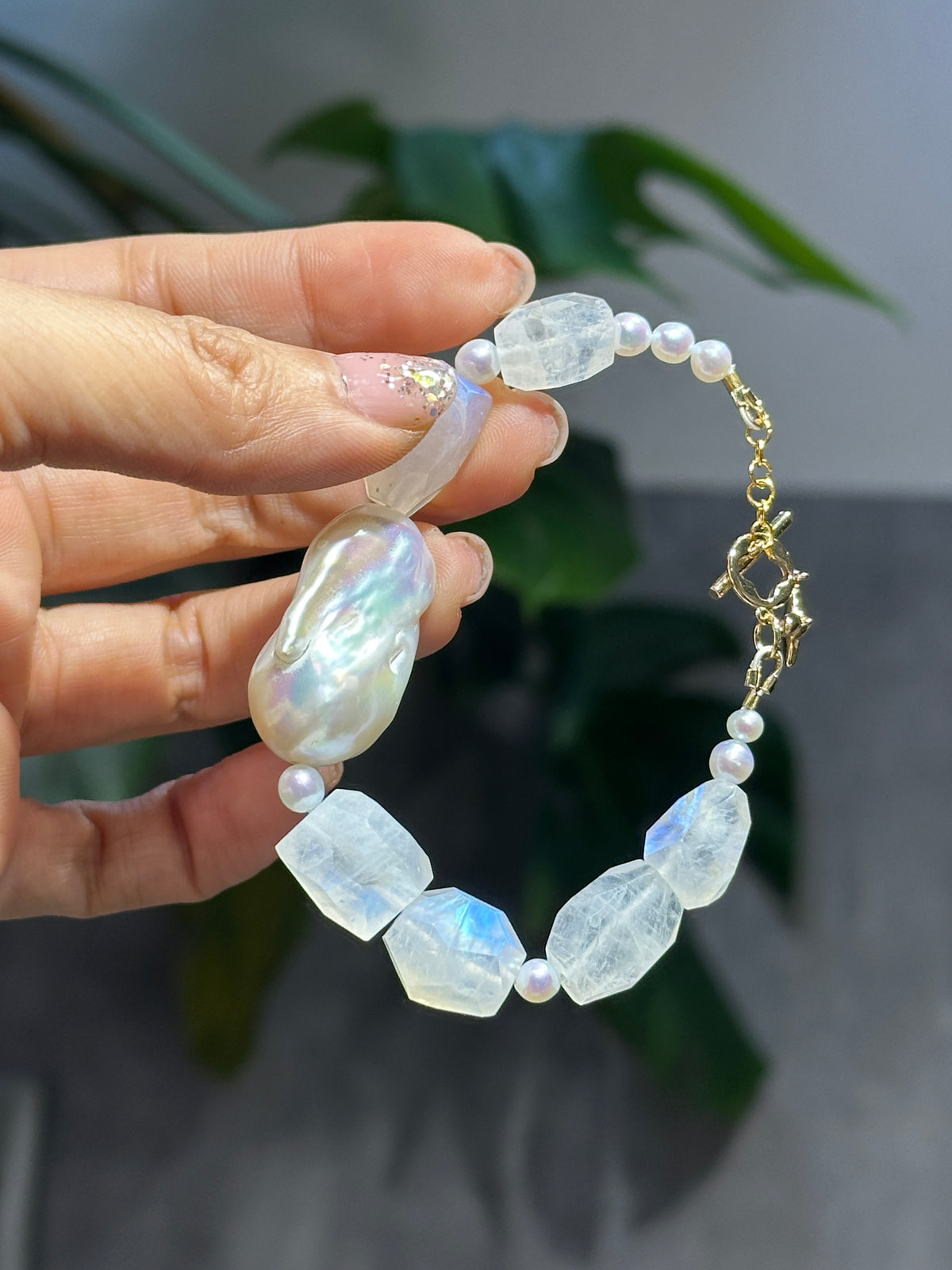 Moonstone Faceted Baroque Pearl Bracelet 月亮石 巴洛克珍珠 手鏈