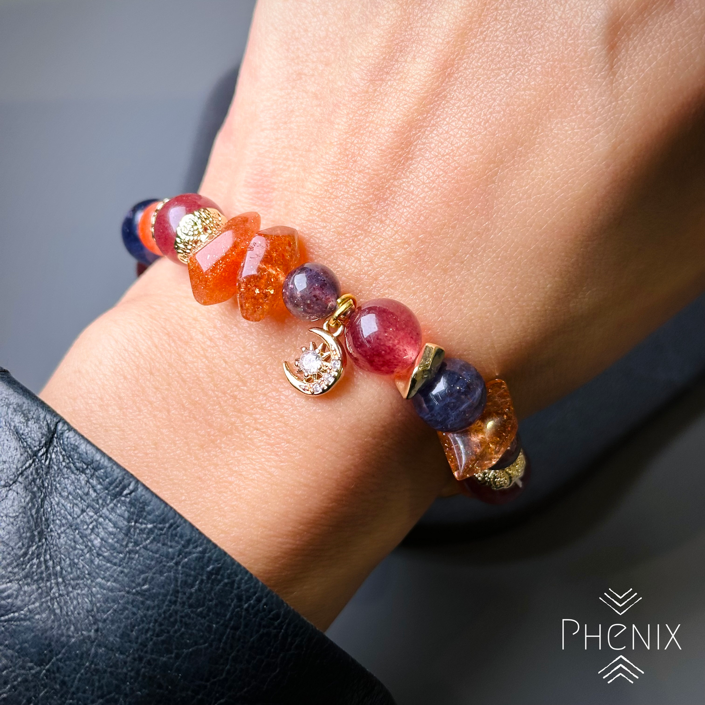 Sunstone Iolite Strawberry Quartz Bracelet 金太陽 堇青 草莓晶 手串