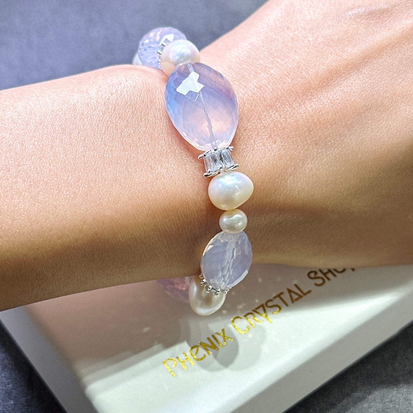 Faceted Lavender Quartz with Baroque Pearl 切割款紫玉晶 巴洛克珍珠手鏈