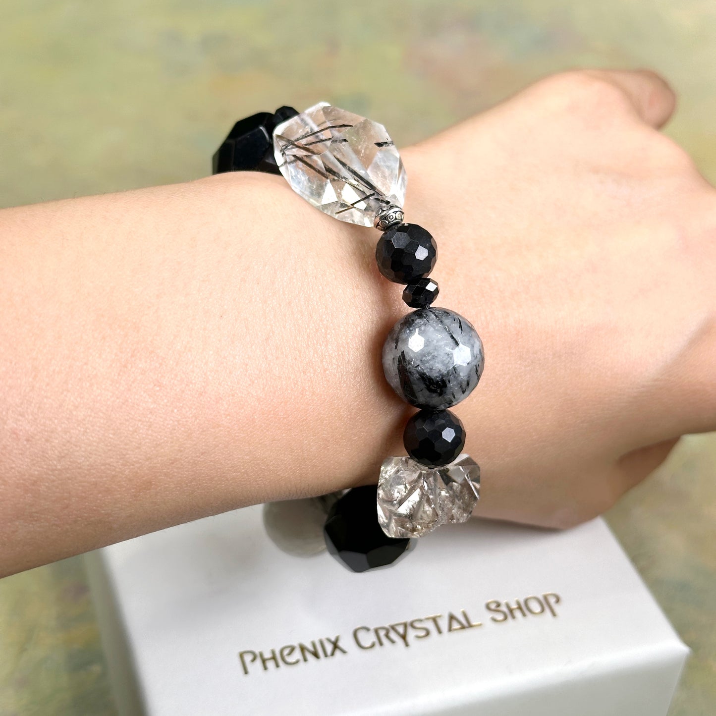 Black Ritulated x Black Agate x Shungite x Clear Quartz x Herkimer Diamond 黑髮晶 黑瑪瑙 次石墨 白晶 閃靈鑽
