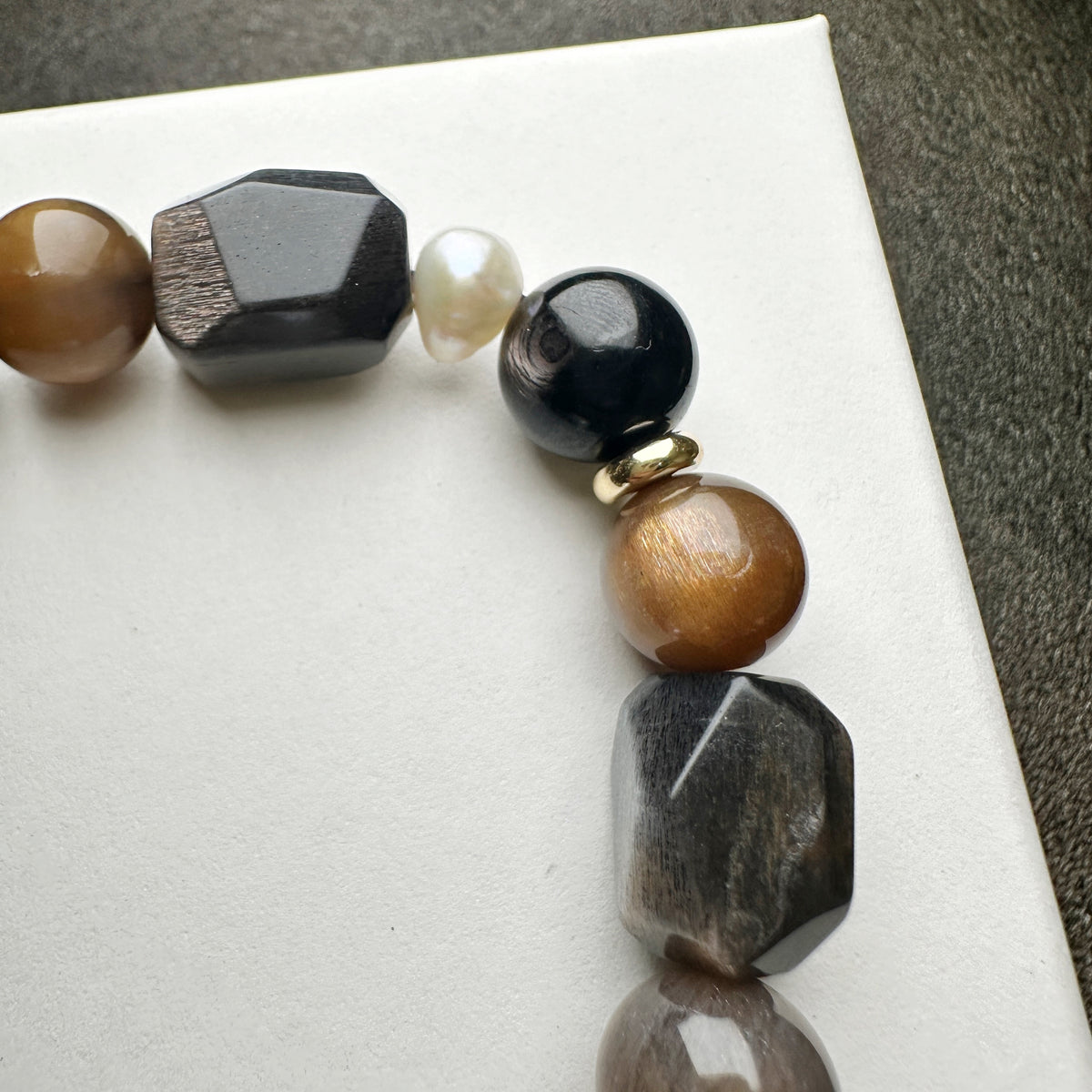 Black Sunstone Pearl Bracelet 黑金太陽骨干 金運石 巴洛克珍珠 設計手串