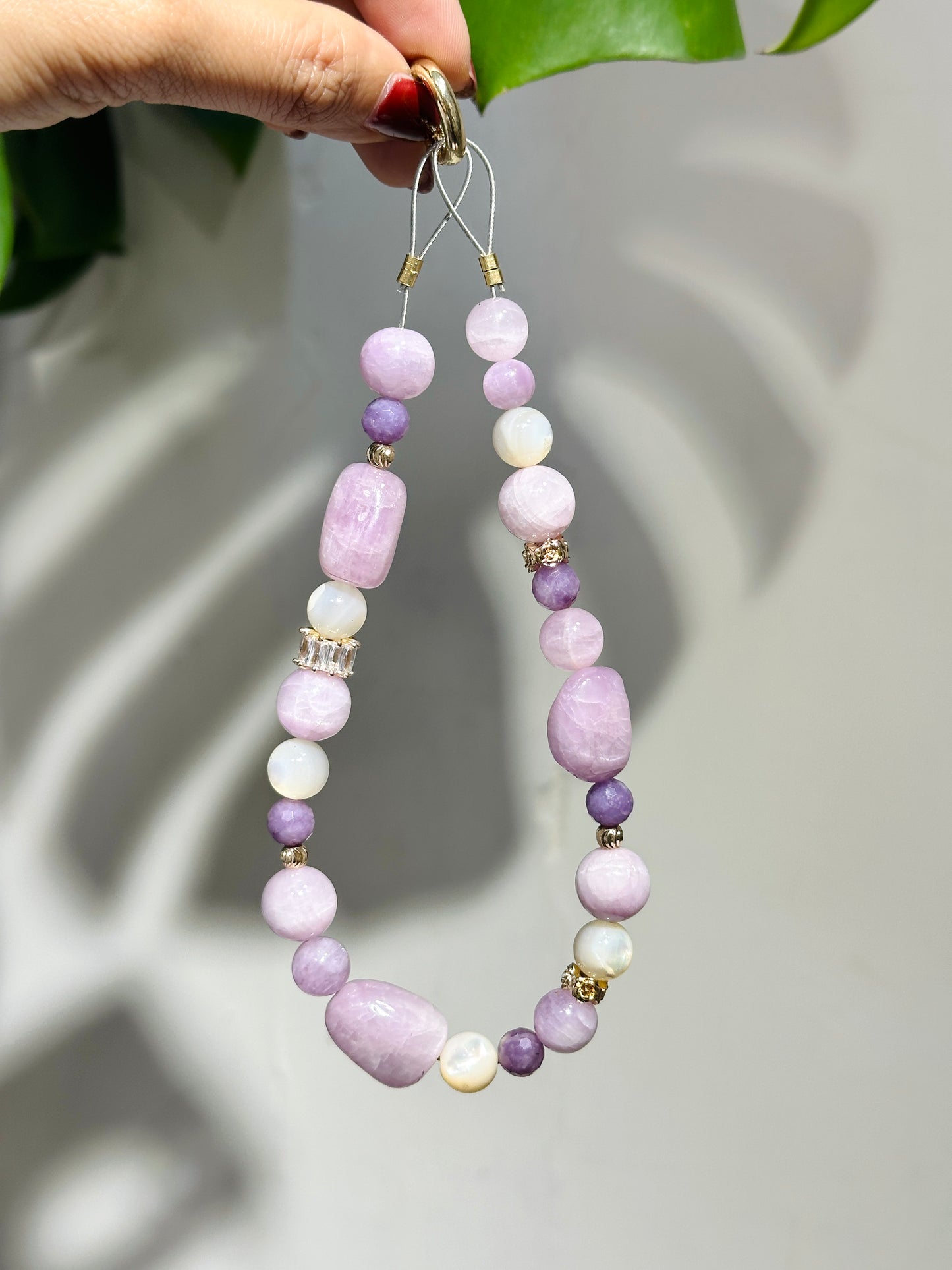 Phone Strap -Kunzite White Mother-of-Pearl Lepidolite 紫鋰輝 白貝母 紫鋰雲母 電話繩