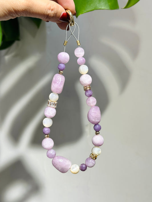 Phone Strap -Kunzite White Mother-of-Pearl Lepidolite 紫鋰輝 白貝母 紫鋰雲母 電話繩
