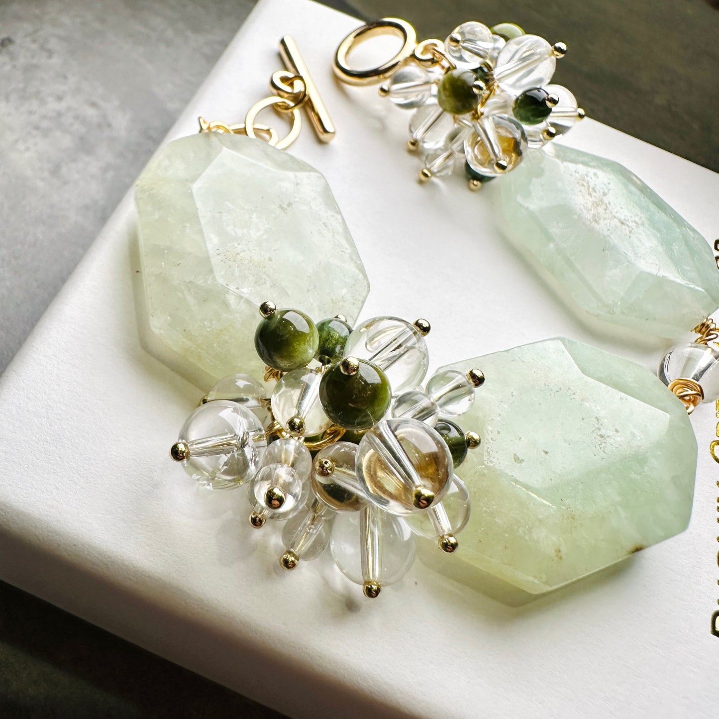 Prehnite Green Tourmaline Clear Quartz Bracelet 葡萄石 綠碧璽 白水晶 手鏈