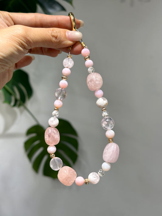 Phone Strap - Pinky 電話繩 - 粉晶 粉摩根石 粉澳寶 櫻花粉晶