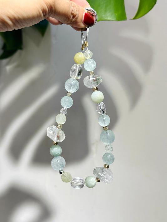 Phone Strap - Fluorite Perhnite  Green Phantom 螢石 葡萄石 綠幽靈 電話繩