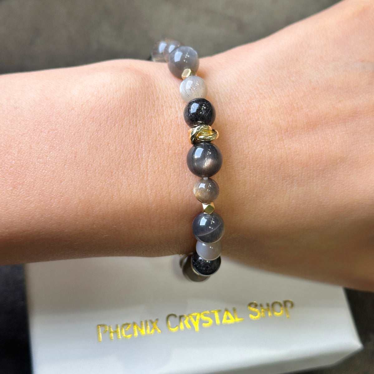 Black Sunstone Black Copper Ritulated Quartz Bracelet 黑金太陽骨干 黑銅鈦 手串