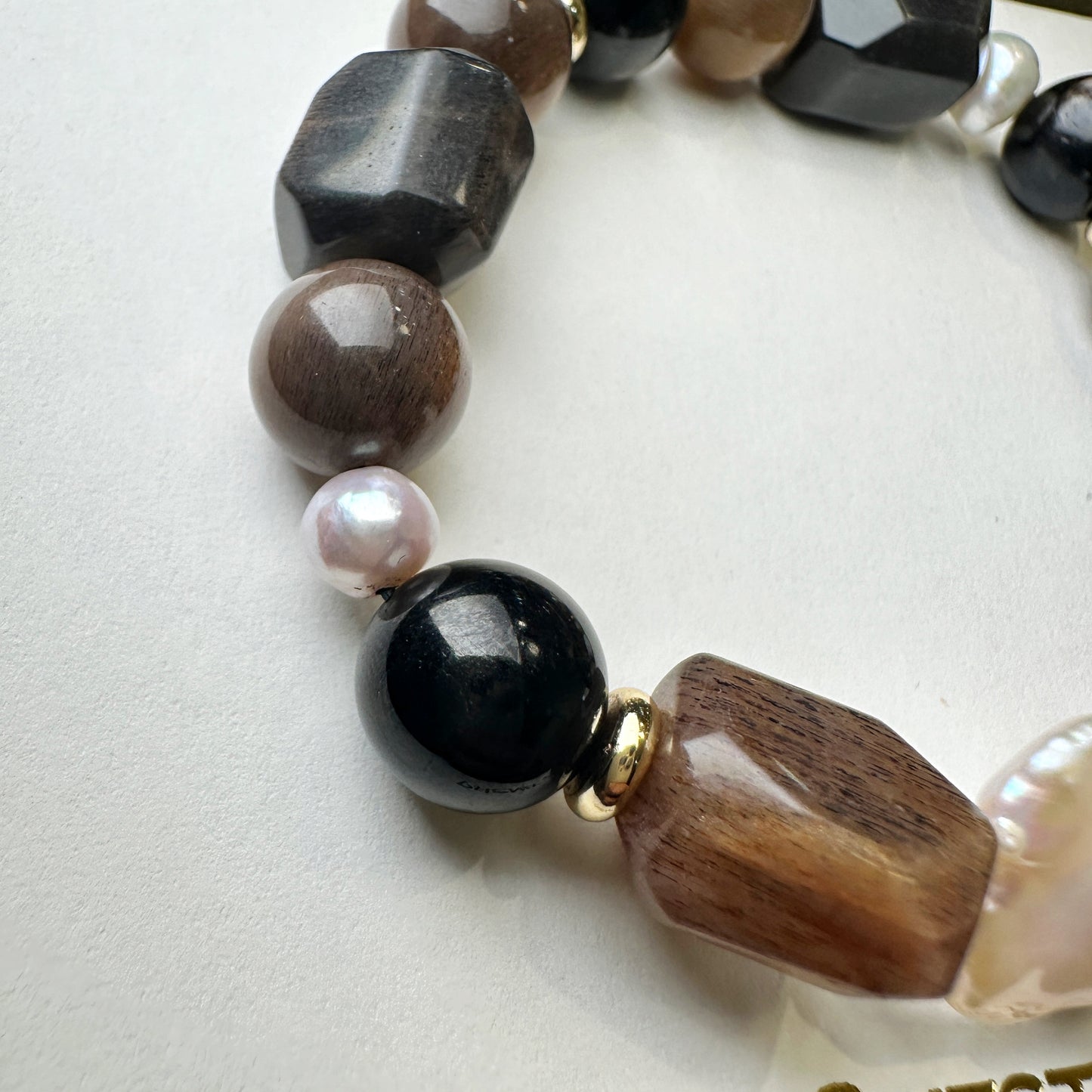 Black Sunstone Pearl Bracelet 黑金太陽骨干 金運石 巴洛克珍珠 設計手串