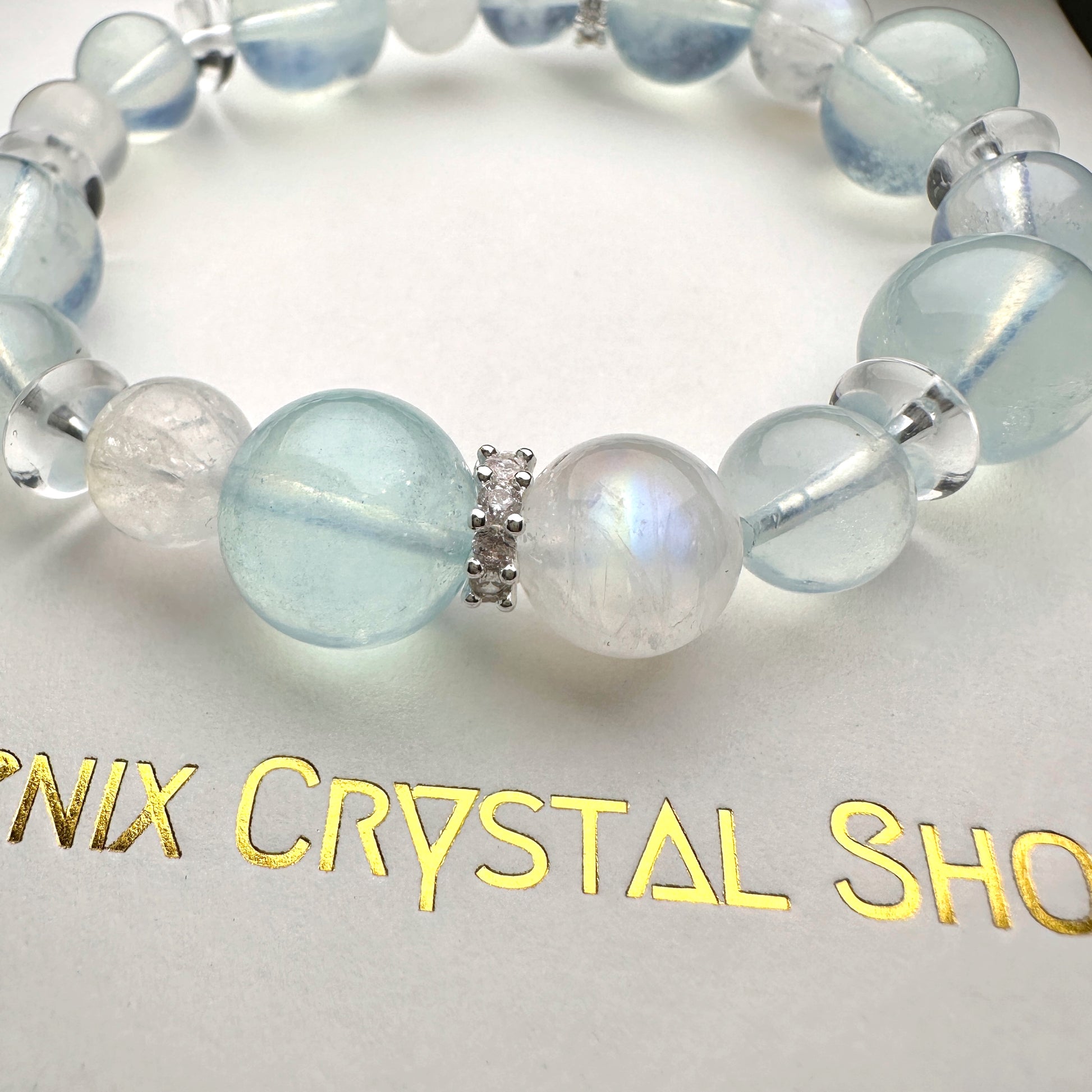 海藍寶 月亮石 功效 手串 Aquamarine  Bracelet 屬水手串 水晶設計款 銅鑼灣水晶店 旺角水晶店 屬水水晶 Moonstone 