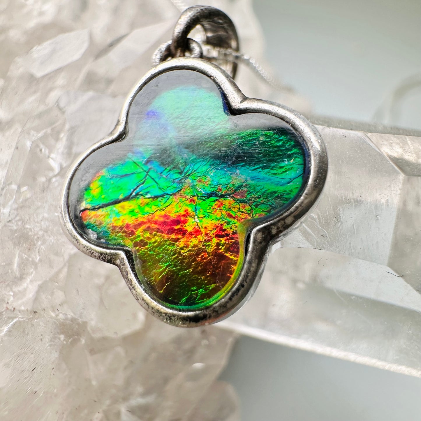 Ammolite 斑彩石 四葉草吊墜