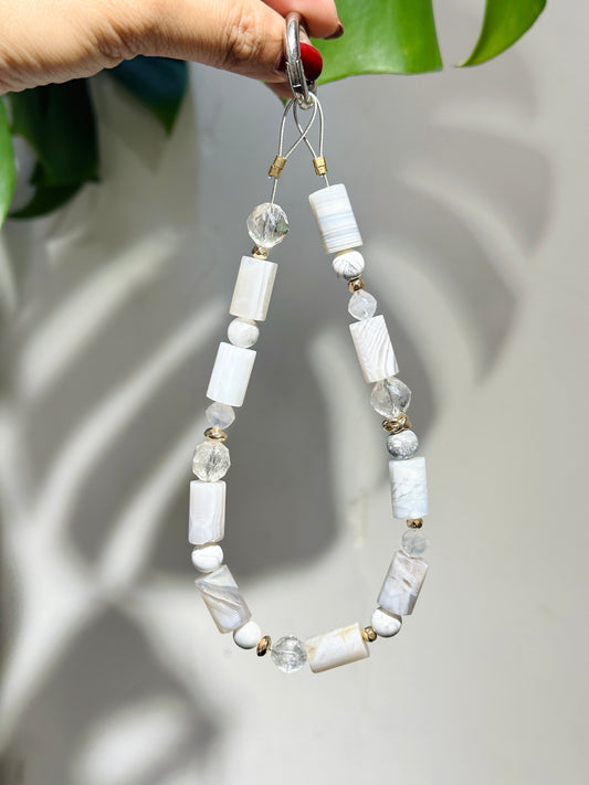 Phone Strap - White Agate Howlite Clear Quartz 白瑪瑙 白松石  白水晶 電話繩