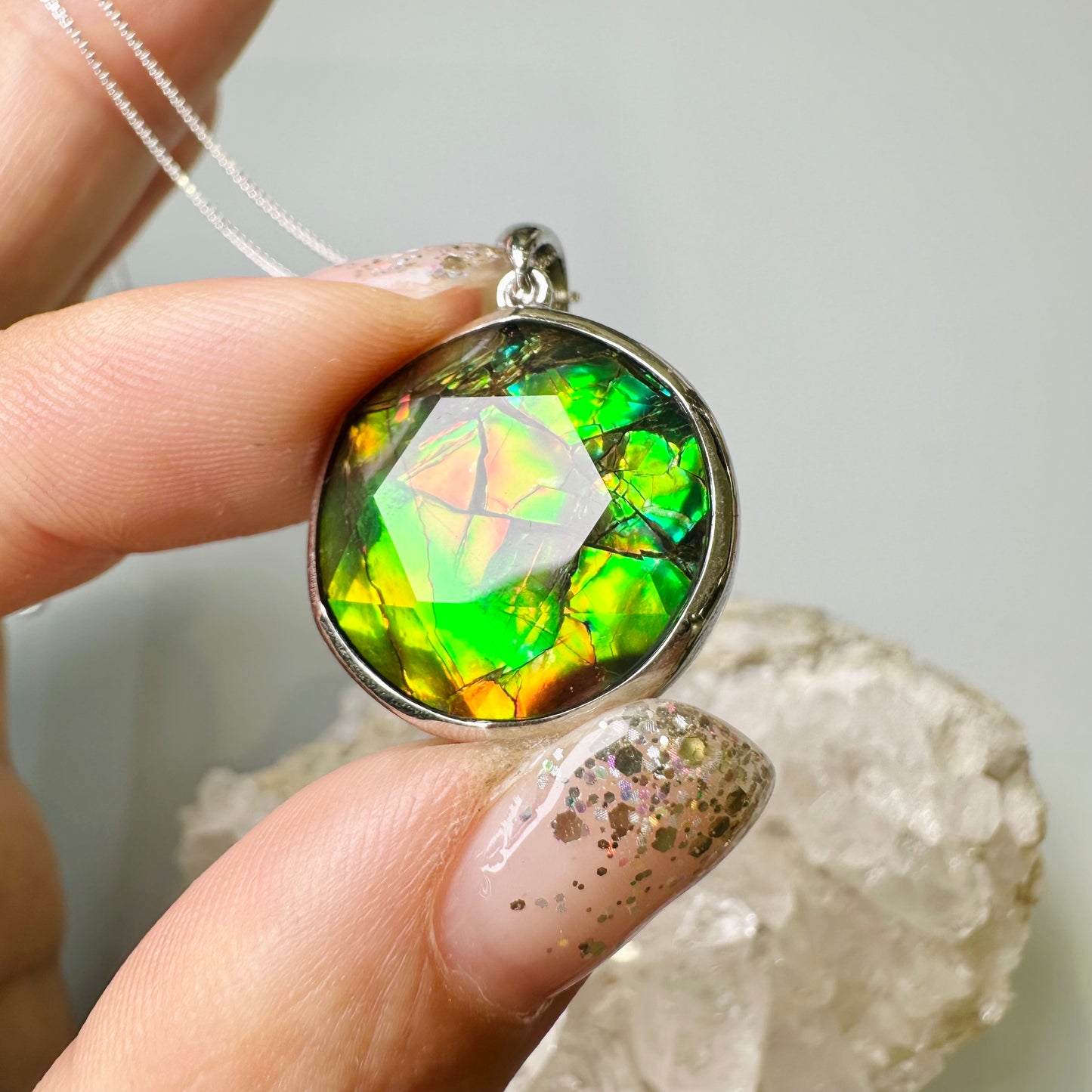 Ammolite 斑彩石 大衛星吊墜