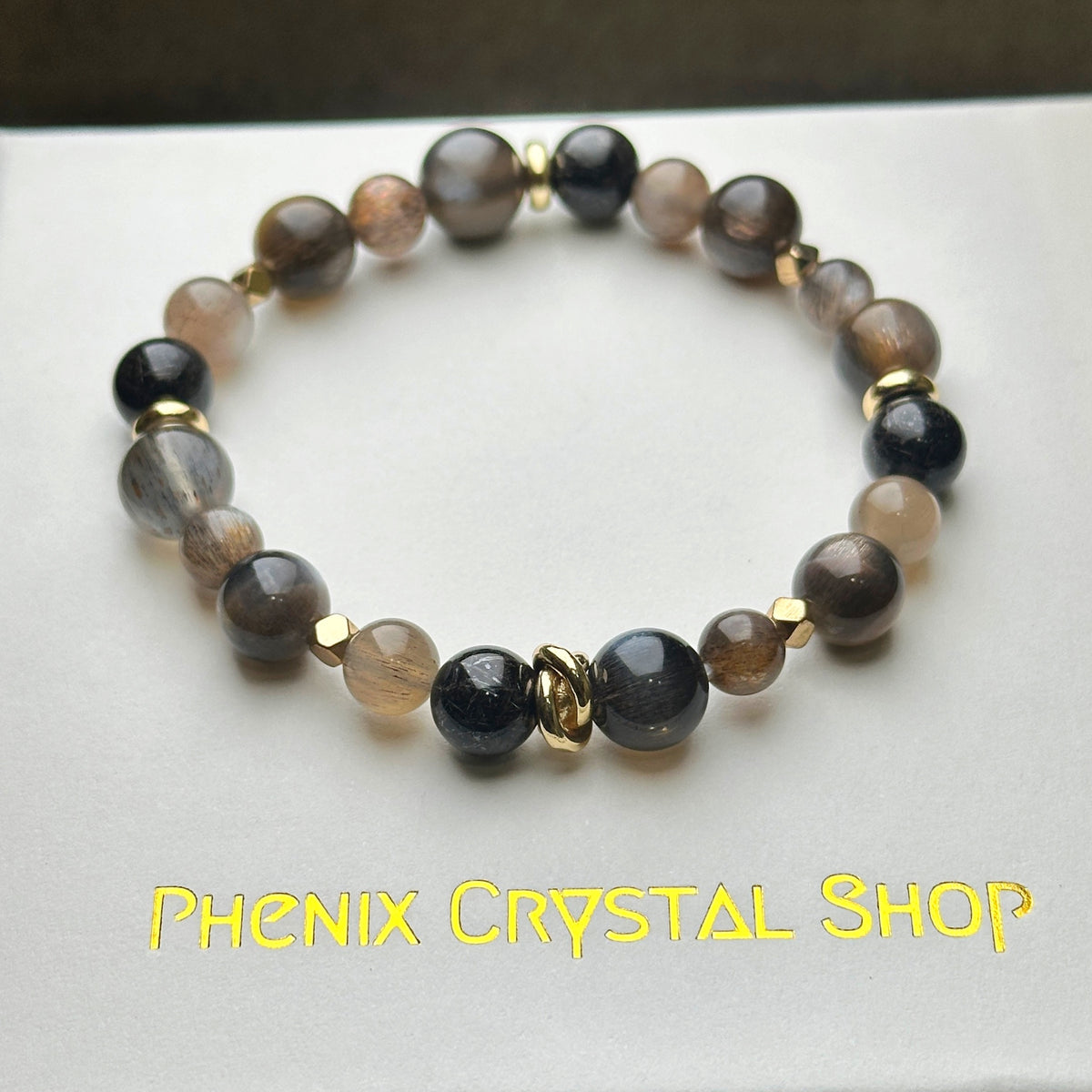Black Sunstone Black Copper Ritulated Quartz Bracelet 黑金太陽骨干 黑銅鈦 手串