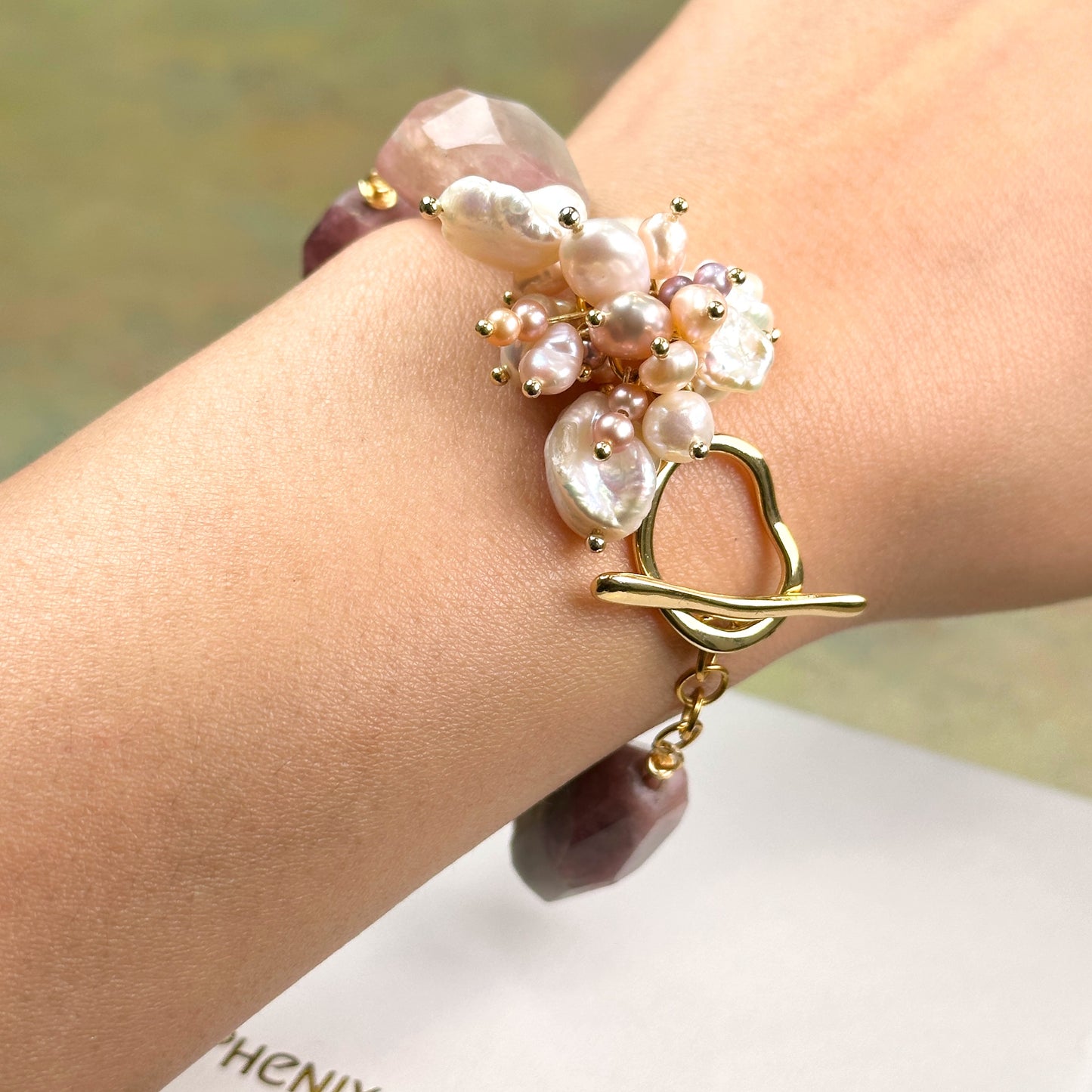 Pink Tourmaline with Pearl Bouquet Bracelet 粉紅碧璽 x 珍珠花束 手鏈