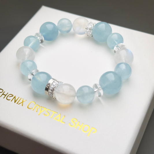 Aquamarine x Moonstone Design Bracelet 海藍寶x月亮石 設計手串