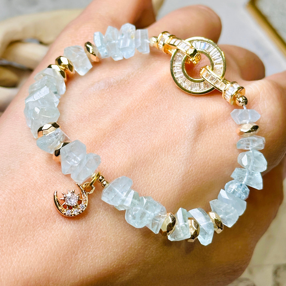 Aquamarine Faceted Bracelet 海藍寶切割款手鏈 | 手串 bracelet | 細節特寫 close up detail