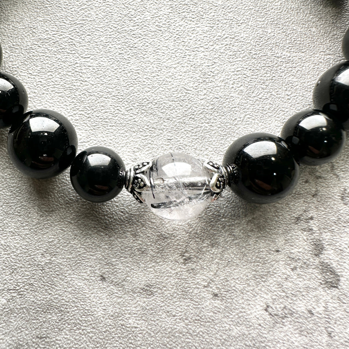 Black Rutilated Quartz Black Tourmaline Bracelet 黑髮晶x黑碧璽 手串 | 手串 bracelet | 細節特寫 close up detail