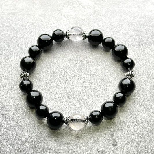 Black Rutilated Quartz Black Tourmaline Bracelet 黑髮晶x黑碧璽 手串 | 手串 bracelet | 正面圖 front view