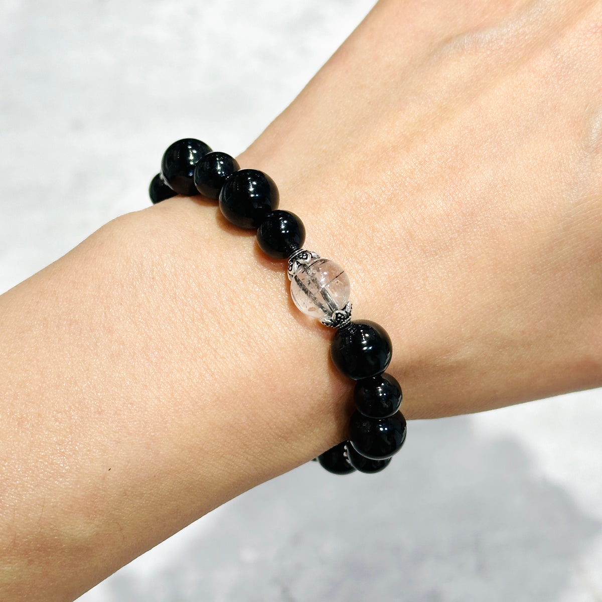 Black Rutilated Quartz Black Tourmaline Bracelet 黑髮晶x黑碧璽 手串 | 手串 bracelet | 側面角度 side angle