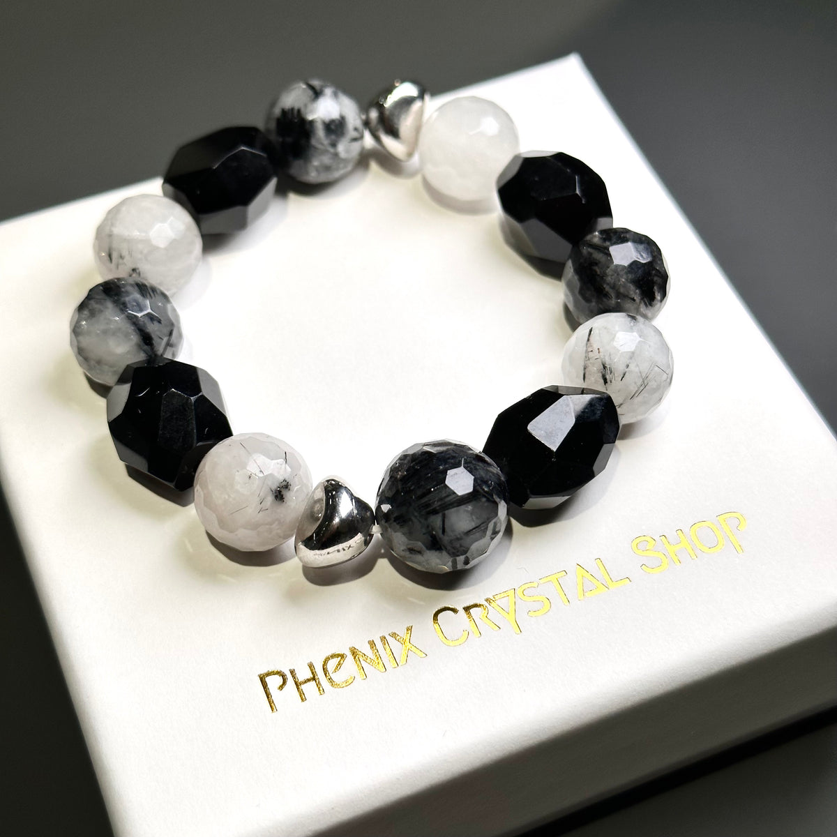 Black Rutilated Quartz x Black Agate 黑髮晶 x 黑瑪瑙 | 原礦 raw-crystal | 整體圖 full piece view