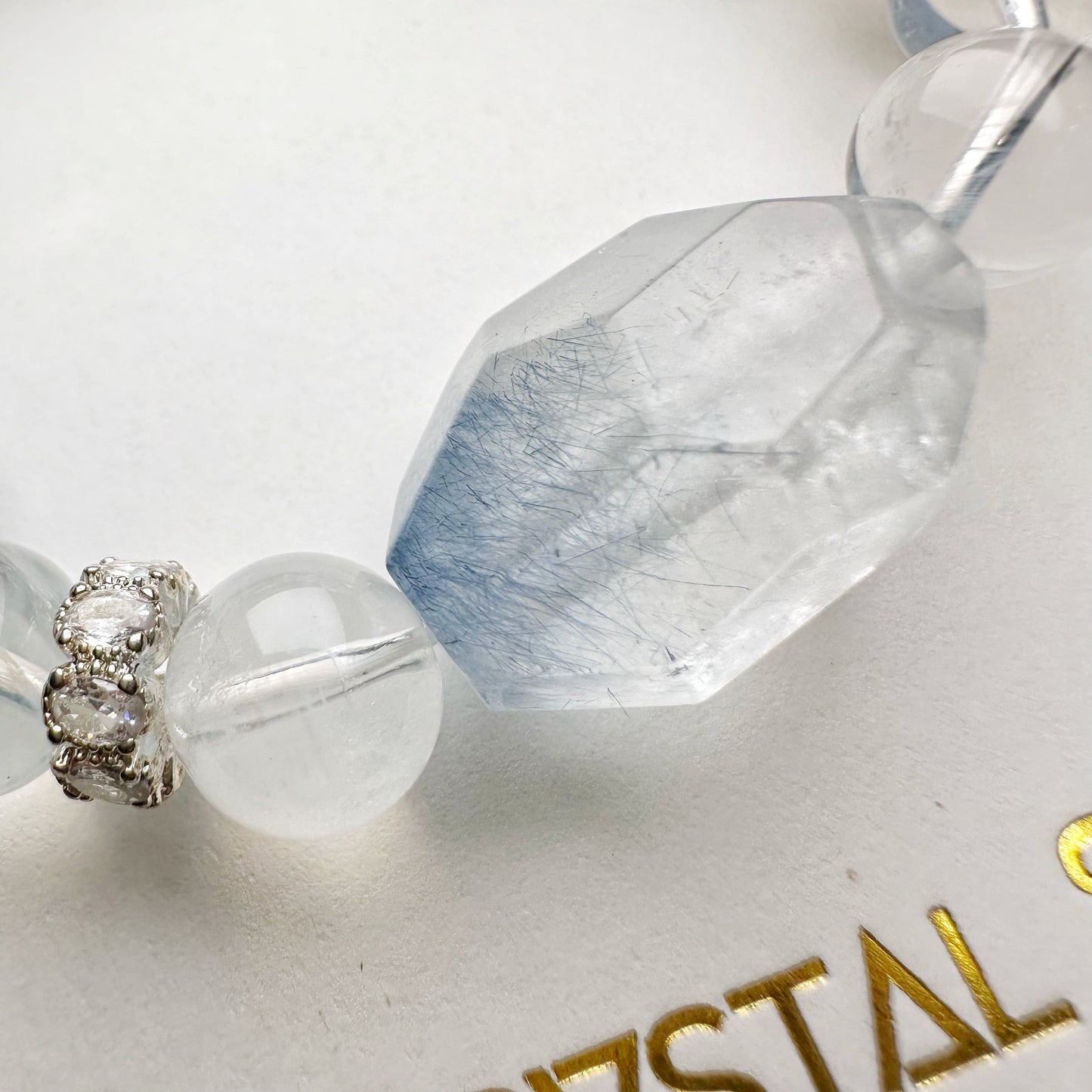 Blue Rabbit Hair Quartz x Blue Needle Quartz Design Bracelet 藍兔毛x藍針水晶 設計款 | 手串 bracelet | 側面角度 side angle