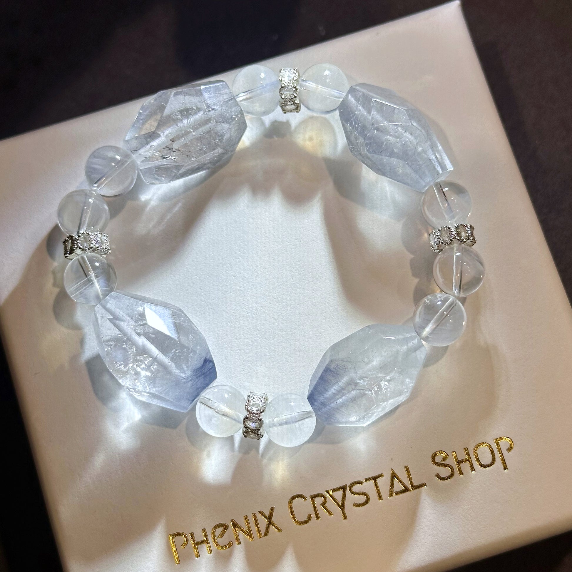 Blue Rabbit Hair Quartz x Blue Needle Quartz Design Bracelet 藍兔毛x藍針水晶 設計款 | 手串 bracelet | 紋理特寫 texture detail