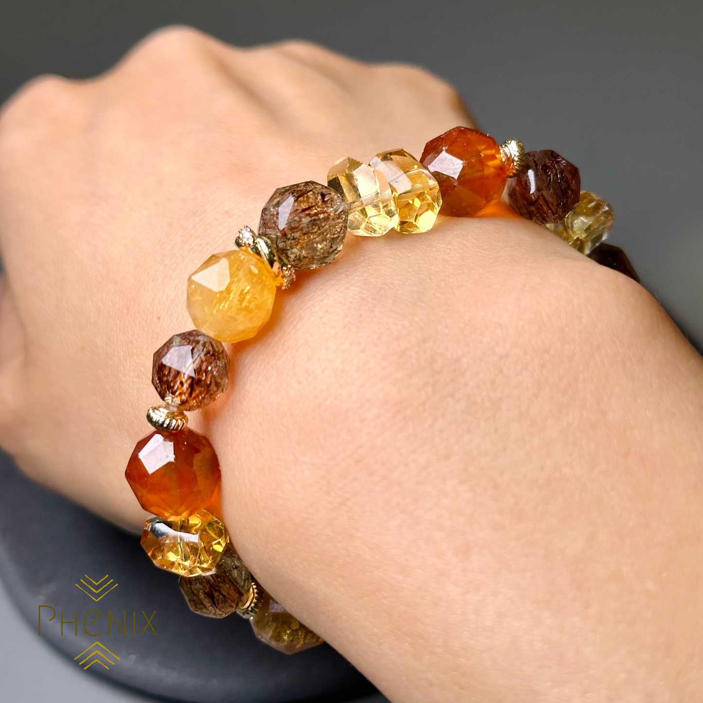 Citrine Rutilated Quartz Orange Garnet Bracelet 黃晶x碧璽髮晶x橙石榴石 | 手串 bracelet | Additional angle