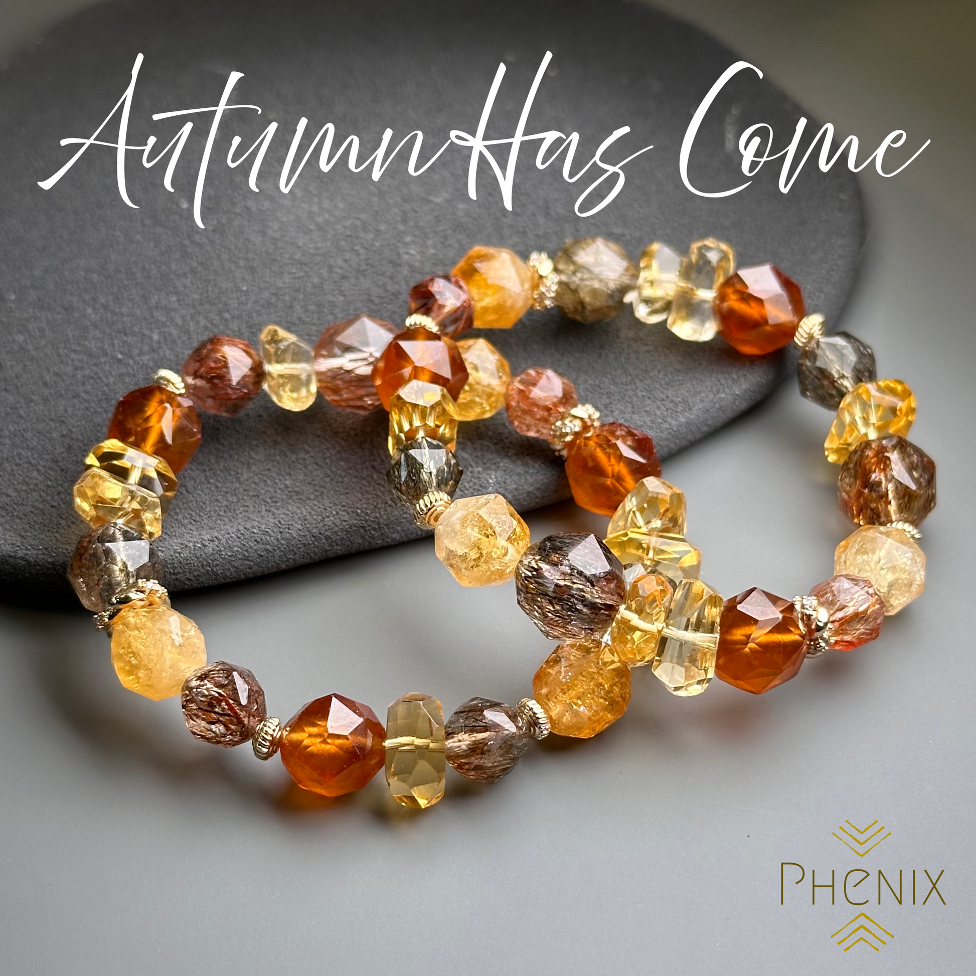 Citrine & Rutilated Quartz & Orange Garnet Bracelet  黃晶x碧璽髮晶x橙石榴石 設計款手串 | 手串 bracelet | 正面圖 front view