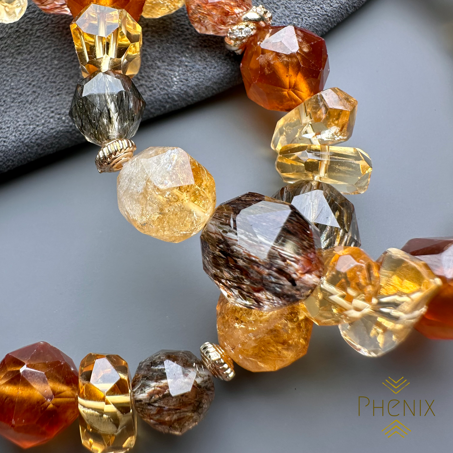 Citrine & Rutilated Quartz & Orange Garnet Bracelet  黃晶x碧璽髮晶x橙石榴石 設計款手串 | 手串 bracelet | 紋理特寫 texture detail