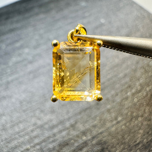 Citrine Square Pendant 黃晶方形吊墜 | 吊墜 pendant | 正面圖 front view