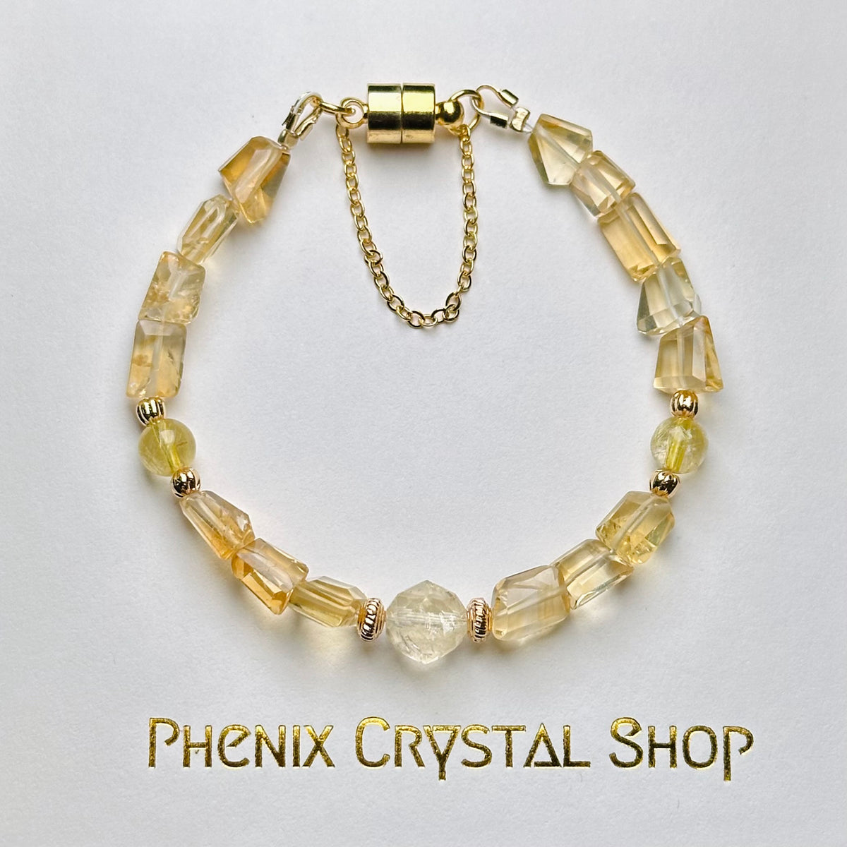 Citrine x Gold Rutilated Bracelet 黃晶x金髮晶手鏈 | 手串 bracelet | 正面圖 front view
