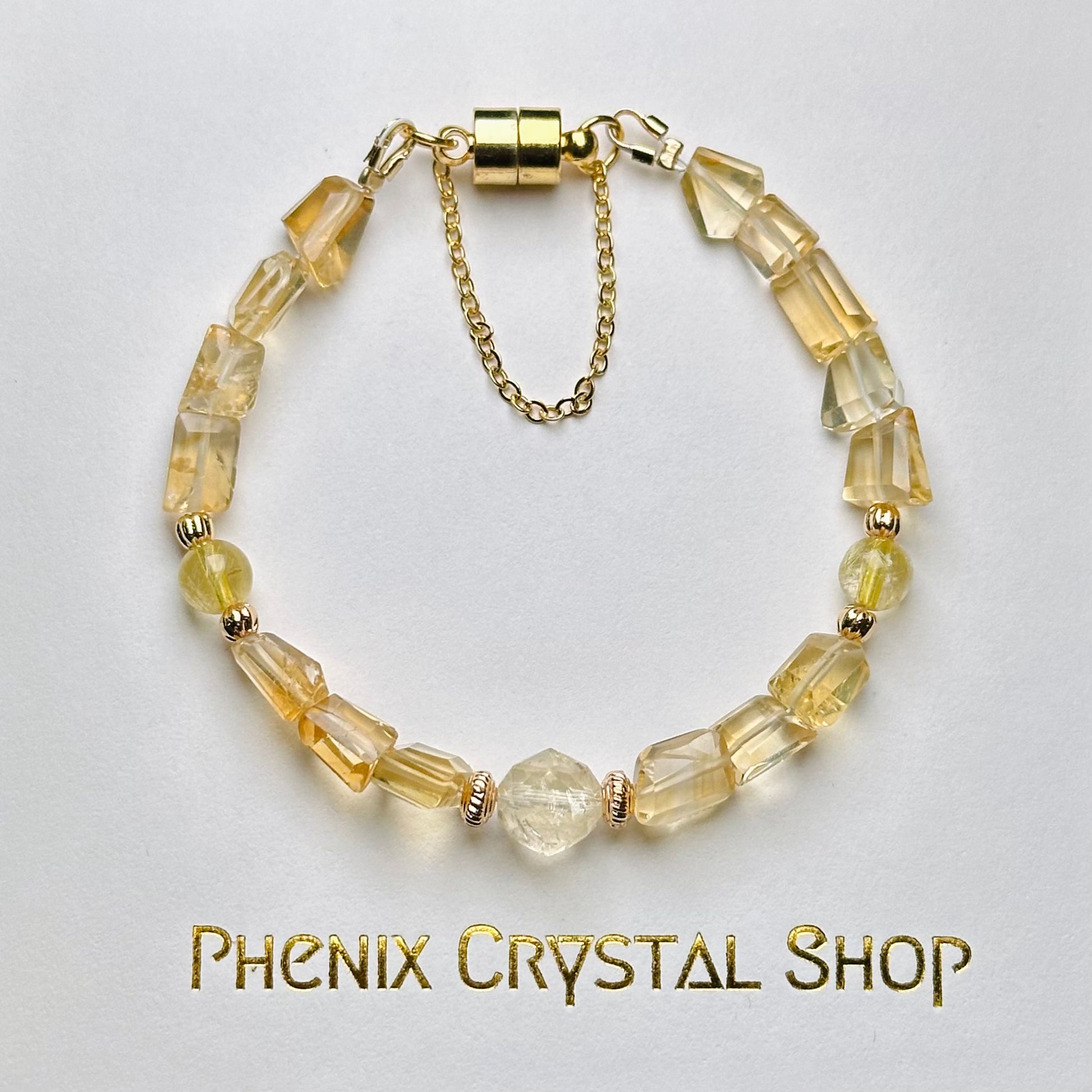Citrine x Gold Rutilated Bracelet 黃晶x金髮晶手鏈 | 手串 bracelet | 正面圖 front view