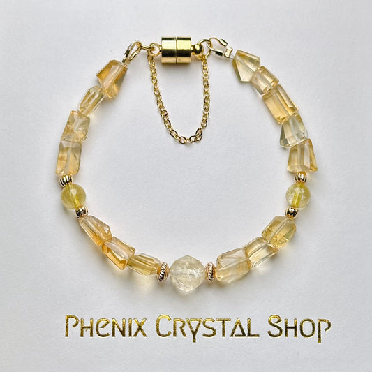 Citrine x Gold Rutilated Bracelet 黃晶x金髮晶手鏈 | 手串 bracelet | 正面圖 front view