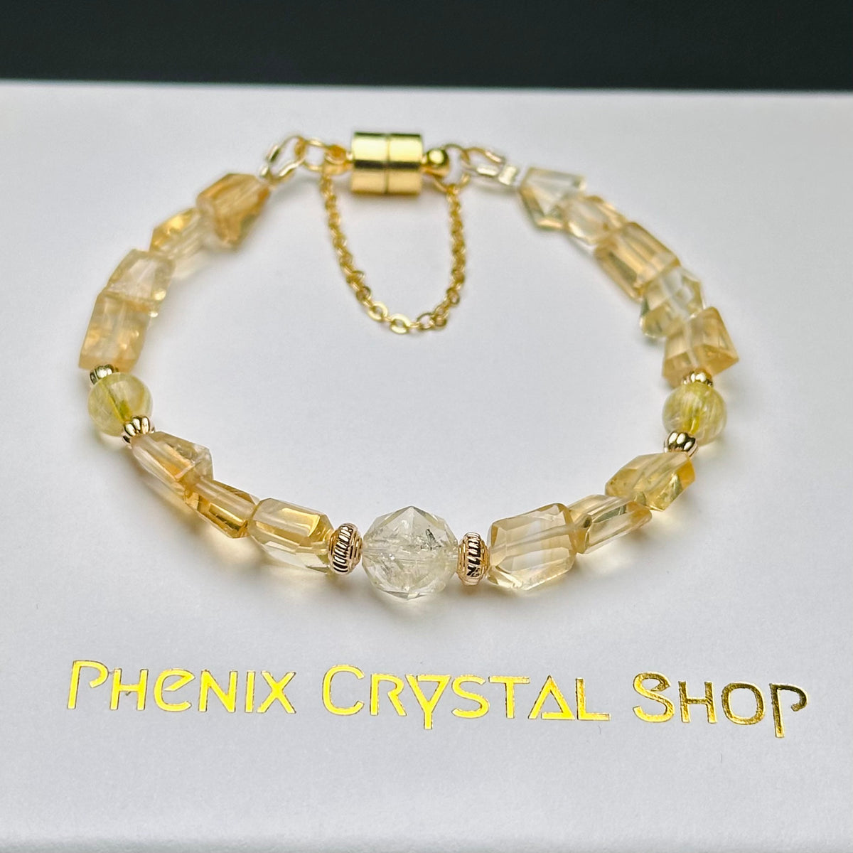 Citrine x Gold Rutilated Bracelet 黃晶x金髮晶手鏈 | 手串 bracelet | 側面角度 side angle
