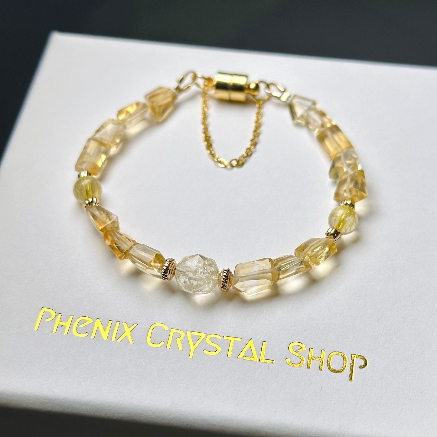 Citrine x Gold Rutilated Bracelet 黃晶x金髮晶手鏈 | 手串 bracelet | 紋理特寫 texture detail