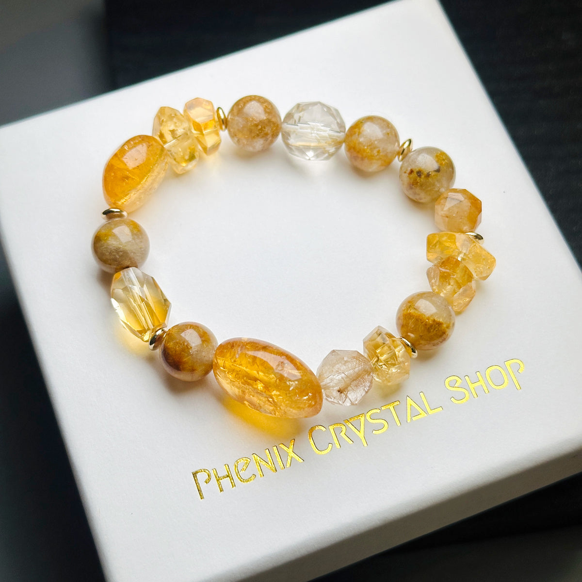 Citrine x Gold Rutilated Quartz Bracelet 黃晶x金髮晶(鈦花）手串 | 手串 bracelet | 細節特寫 close up detail